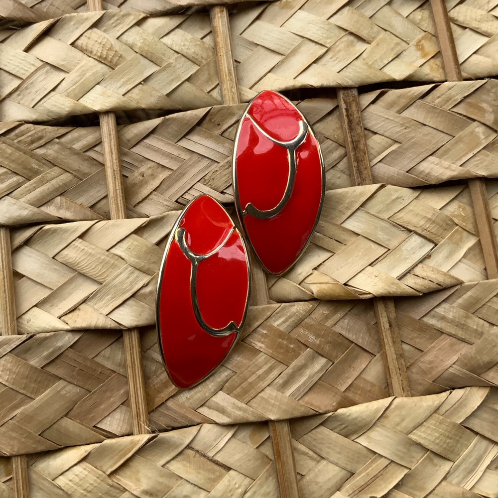 Red & Gold Half-Hoop Earrings - Picture 1 of 8